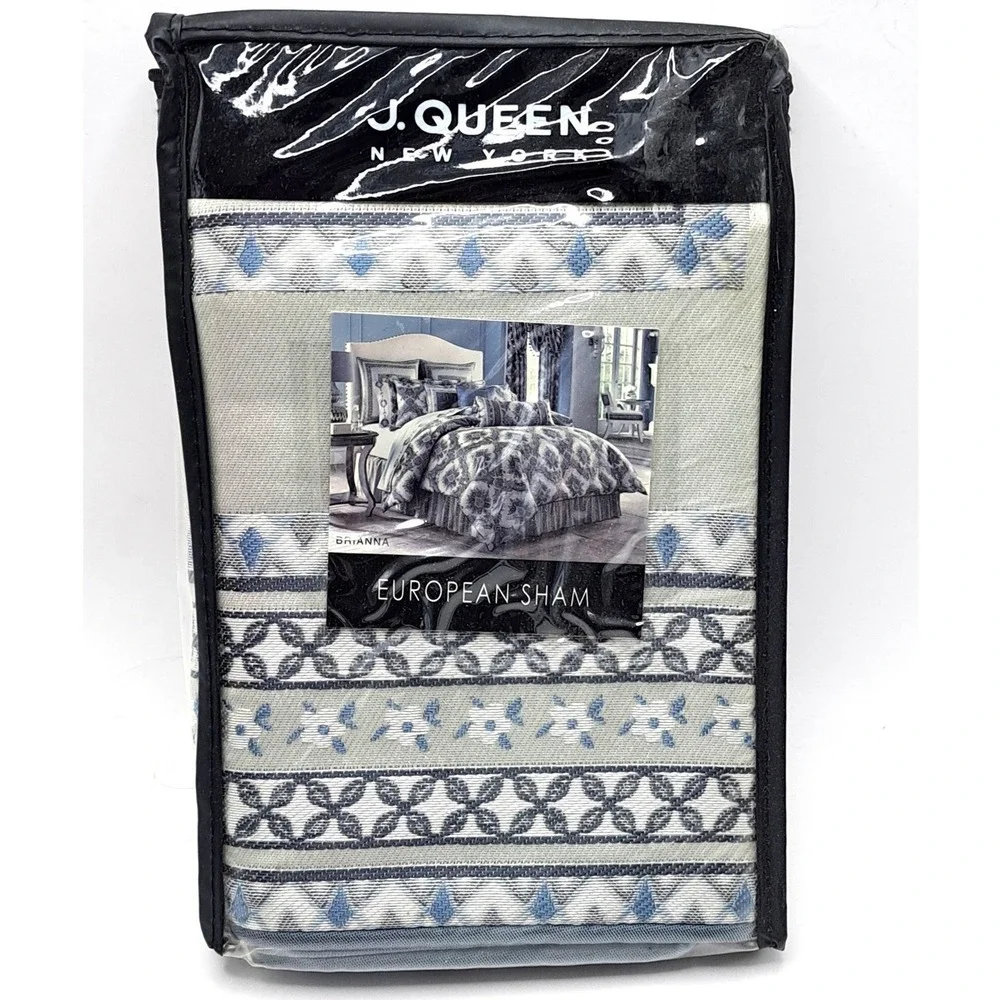 NEW J Queen New York Brianna European Sham 26x26 Blue Jacquard Paisley Damask